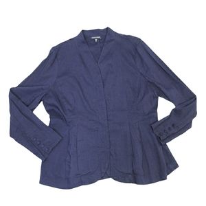 Eileen Fisher navy blue zip front linen blend skirted blouse blazer XL